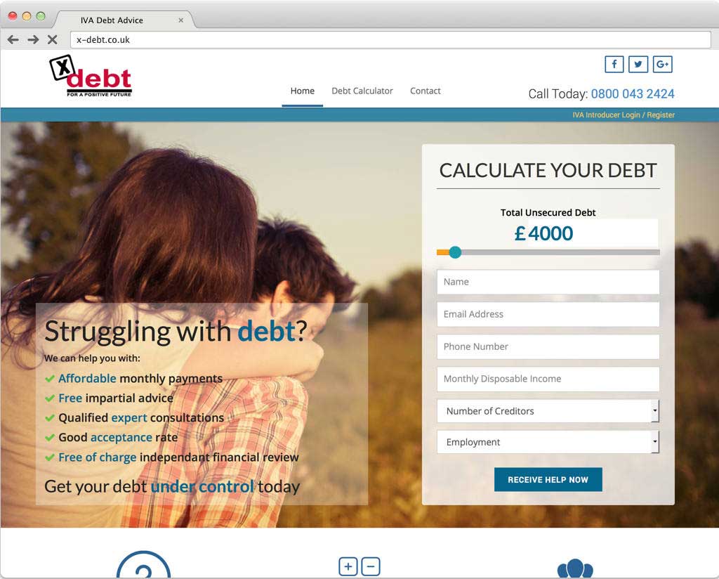 X-Debt website design